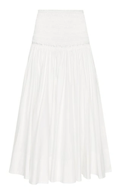 Shop Aje Women's Cascade Smocked Cotton Midi Skirt In White