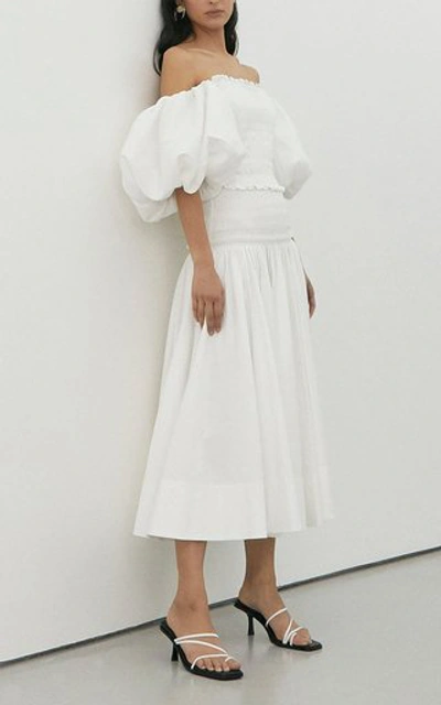 Shop Aje Women's Cascade Smocked Cotton Midi Skirt In White