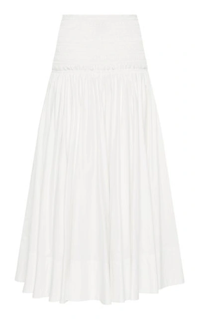 Shop Aje Women's Cascade Smocked Cotton Midi Skirt In White