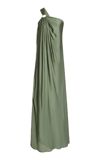 one shoulder satin maxi dress