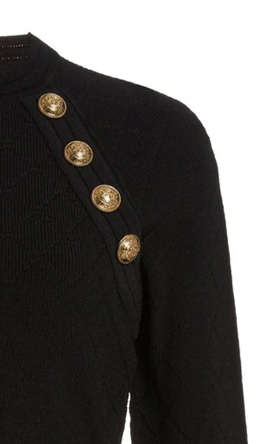 Shop Balmain Button-detailed Jersey-knit Sweater In Black