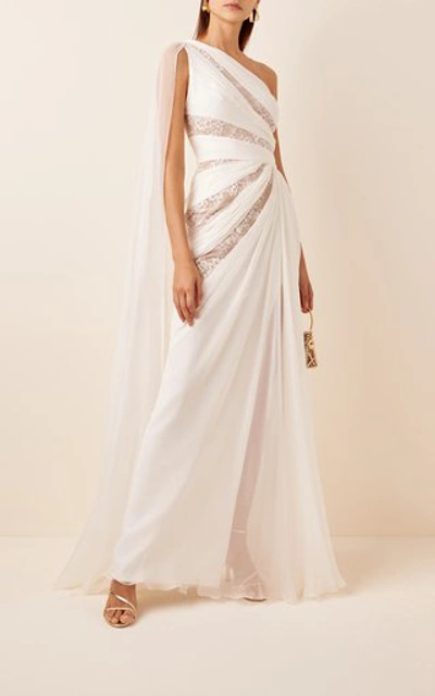 Shop Zuhair Murad One-shoulder Silk Gown In White