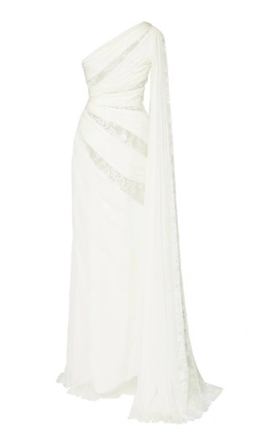 Shop Zuhair Murad One-shoulder Silk Gown In White