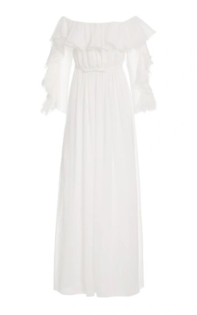 Shop Giambattista Valli Women's Ruffled Silk Off-the-shoulder Gown In White