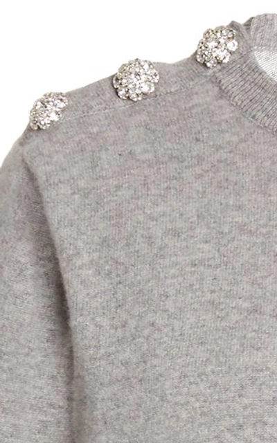 Shop Ganni Crystal-embellished Cashmere Knit Sweater In Grey