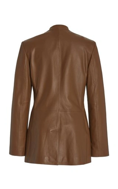 Shop Vince Leather Collarless Blazer In Brown
