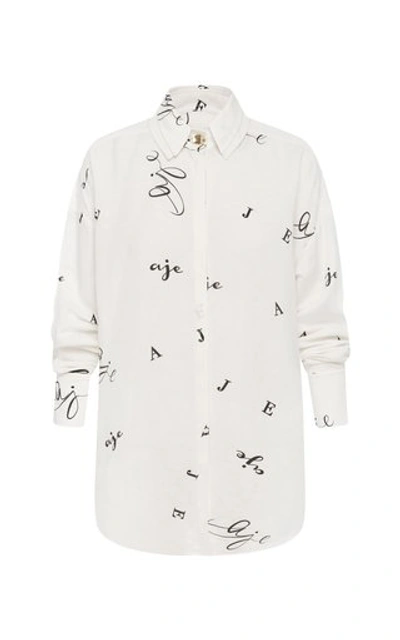 Shop Aje Psychedelia Logo Linen-blend Shirt In White