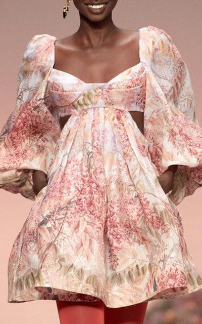 Shop Zimmermann Women's Botanica Cutout Linen-silk Mini Dress In Print