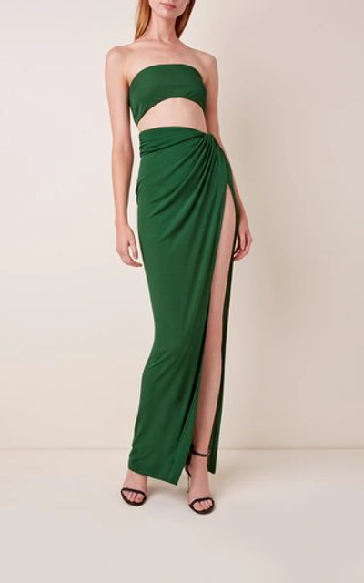 Shop Brandon Maxwell Side-slit Draped Jersey Maxi Skirt In Green