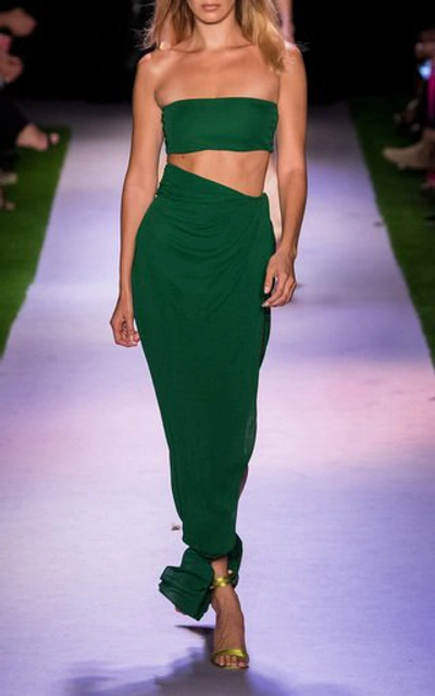 Shop Brandon Maxwell Side-slit Draped Jersey Maxi Skirt In Green