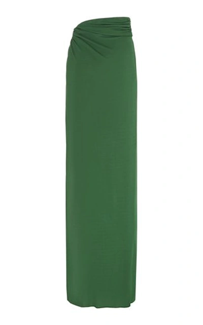 Shop Brandon Maxwell Side-slit Draped Jersey Maxi Skirt In Green