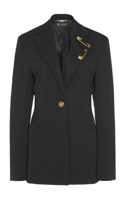 Shop Versace Embellished Wool-blend Blazer In Black