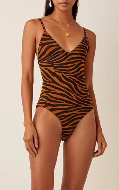 Shop Mara Hoffman Emma Printed One Piece Swimsuit In Brown