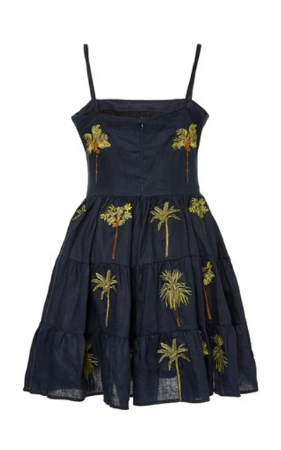 Shop Agua By Agua Bendita Lima Tropico Printed Linen Mini Dress In Navy