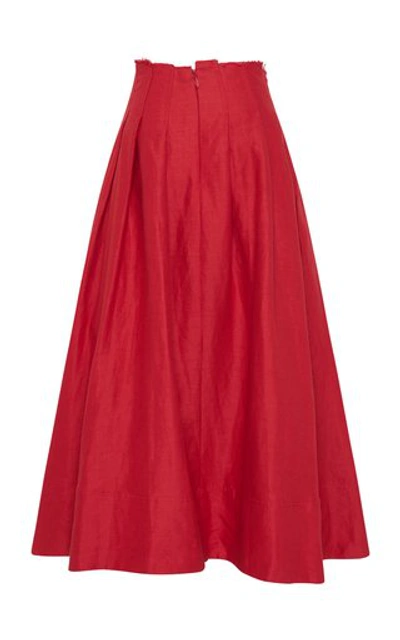 Shop Aje Women's Apres Pleated Linen Midi Skirt In Red