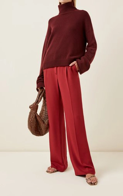 Shop La Collection Alicia Oversized Cashmere Turtleneck Sweater In Burgundy