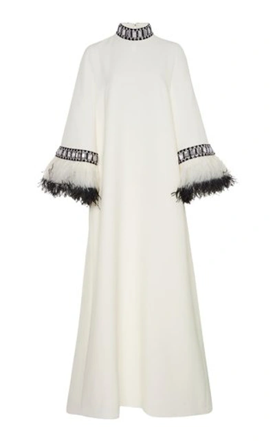 Shop Andrew Gn Women's Embellished Crepe Caftan Dress In White