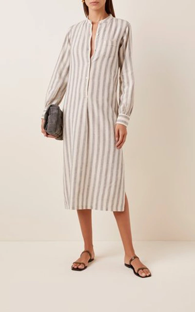 Shop Nili Lotan Malia Striped Cotton-blend Midi Dress In Black/white