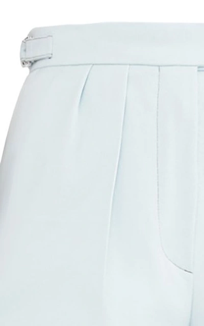 Shop Max Mara Safari Pleated Cotton Knee-length Shorts In Blue