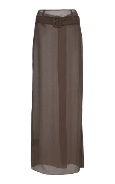 Shop Prada Belted Silk-chiffon Maxi Skirt In Brown