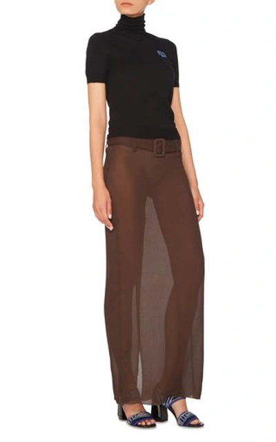 Shop Prada Belted Silk-chiffon Maxi Skirt In Brown