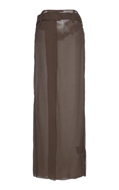 Shop Prada Belted Silk-chiffon Maxi Skirt In Brown