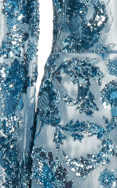 Shop Zuhair Murad Astor Embroidered Tulle Gown In Blue