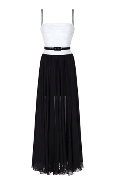 Shop Rasario Draped Silk-chiffon Gown In Black/white