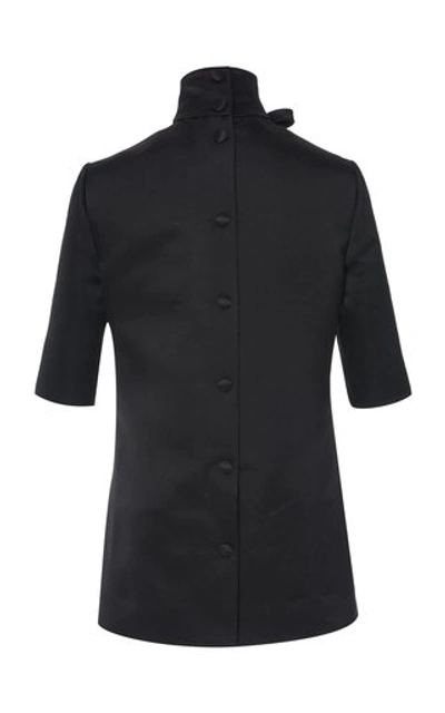 Shop Prada Bow-detailed Silk Blend-satin Turtleneck Top In Black