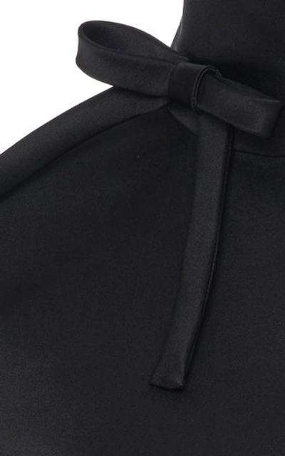 Shop Prada Bow-detailed Silk Blend-satin Turtleneck Top In Black