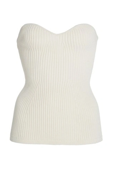 Shop Khaite Lucie Ribbed Stretch-knit Top In White
