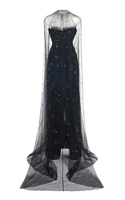 Shop Jenny Packham Cape-effect Crepe Gown In Black