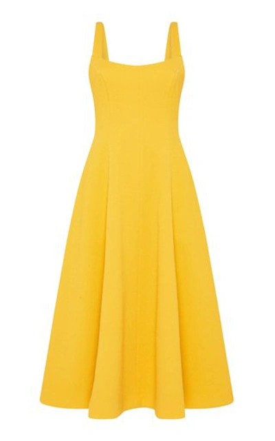 Shop Rebecca Vallance Andie Textured Fit And Flare Midi Dress In Yellow