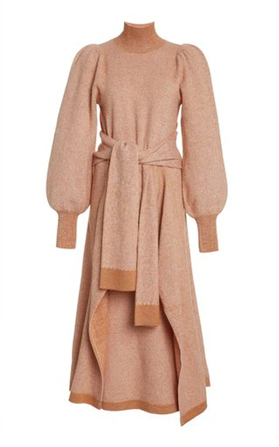 Shop Ulla Johnson Astrid Belted Wool Turtleneck Dress In Brown