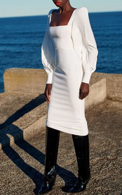 Shop Alex Perry Women's Pearson Balloon-sleeve Satin-crepe Midi Dress In White