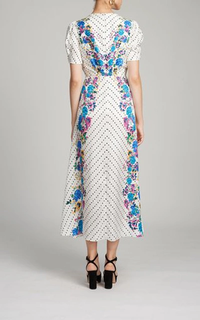 Shop Saloni Women's Lea Printed Silk Midi Dress In White,pink