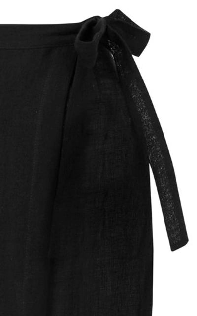 Shop Lisa Marie Fernandez Linen-blend Gauze Midi Wrap Skirt In Black