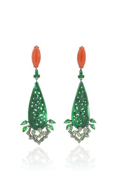Shop Wendy Yue 18k Green Jade And Coral Earrings