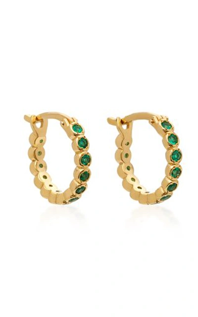 Shop Octavia Elizabeth Chloe 18k Gold Emerald Hoop Earrings In Green