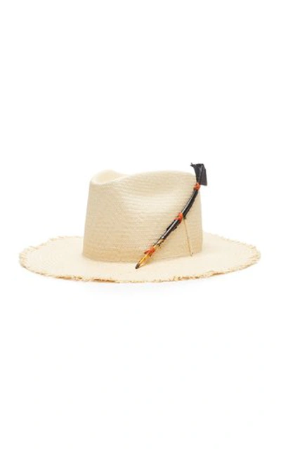Shop Nick Fouquet Black Bird Straw Hat In White