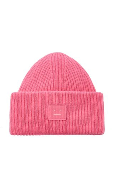 Shop Acne Studios Pansy N Face Appliquéd Wool Beanie In Pink