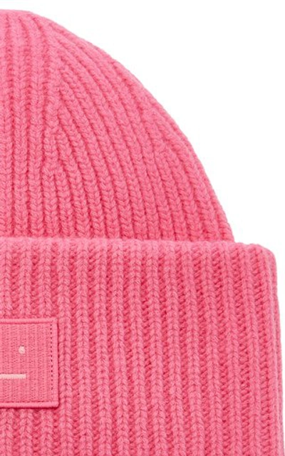 Shop Acne Studios Pansy N Face Appliquéd Wool Beanie In Pink