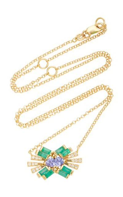 Shop Carol Kauffmann Tanzanite Emerald And Diamond Necklace In Gold