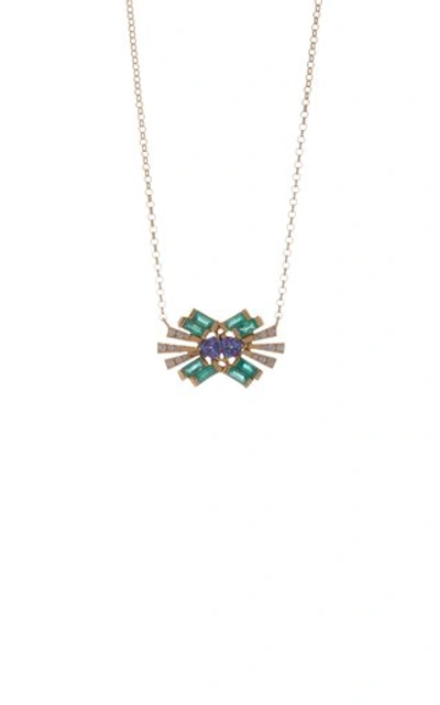 Shop Carol Kauffmann Tanzanite Emerald And Diamond Necklace In Gold