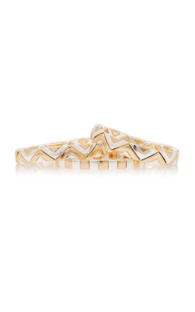 Shop Roxanne Assoulin Raise The Bar Set-of-three Two-tone Bracelets In Gold