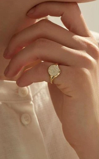 Shop Pamela Love Pavã© Diamond 14k Yellow Gold Pinky Signet Ring