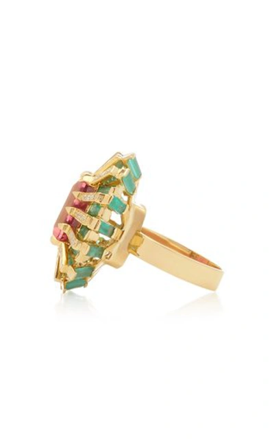 Shop Carol Kauffmann 18k Gold Tourmaline Emerald And Diamond Ring