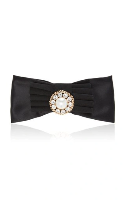 Shop Alessandra Rich Oversized Gold-tone Satin And Multi-stone Hair Clip In Black