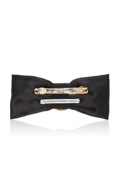 Shop Alessandra Rich Oversized Gold-tone Satin And Multi-stone Hair Clip In Black