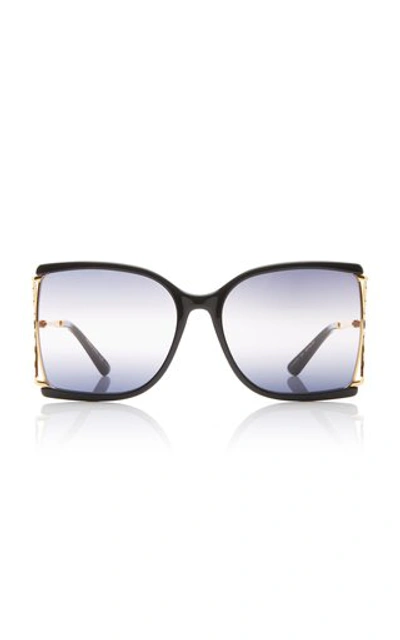 Shop Gucci Gradient Square-frame Metal Sunglasses In Ivory